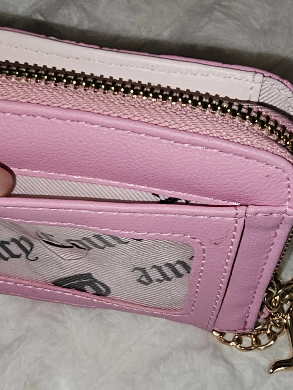 Juicy Couture Pink Quilted Embossed Wallet with Gold Chain